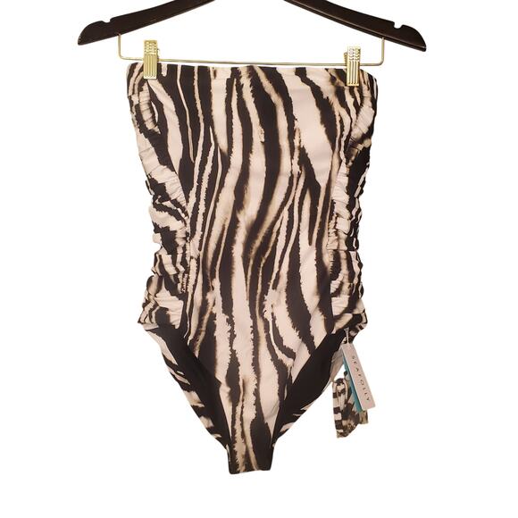 Seafolly Women's DD Cup Bandeau One Piece Swimsuit Zebra Ruched US 6 NWT NEW - Picture 4 of 16